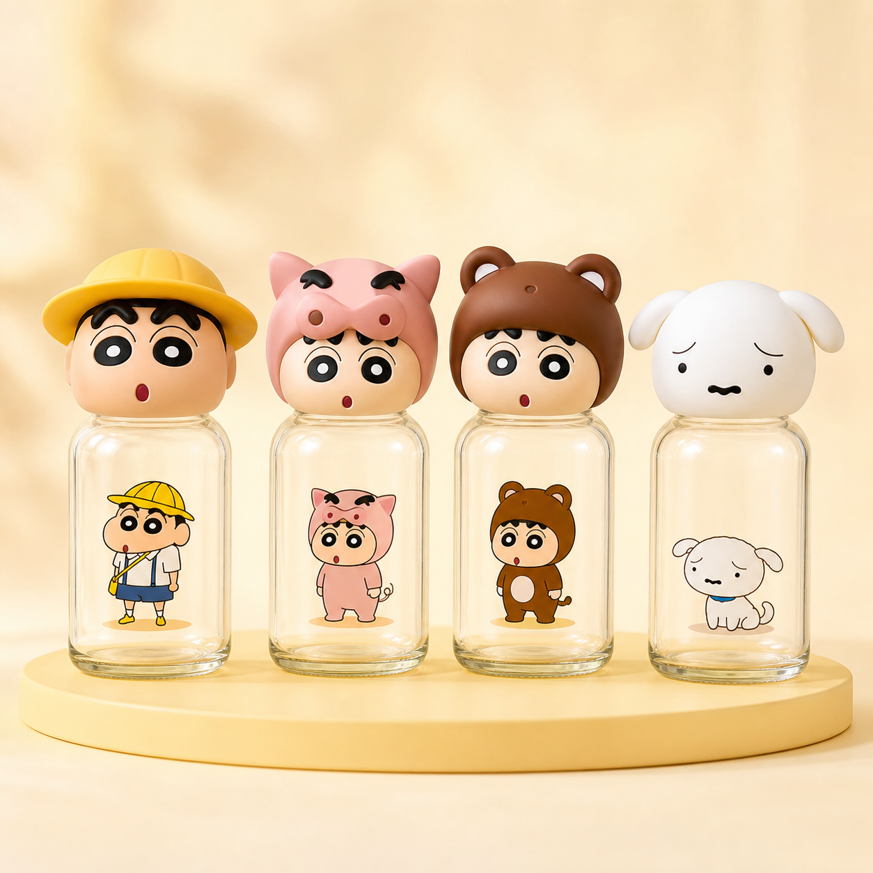 クレヨンしんちゃん 立体キャップ付きミニガラスボトル 230ml