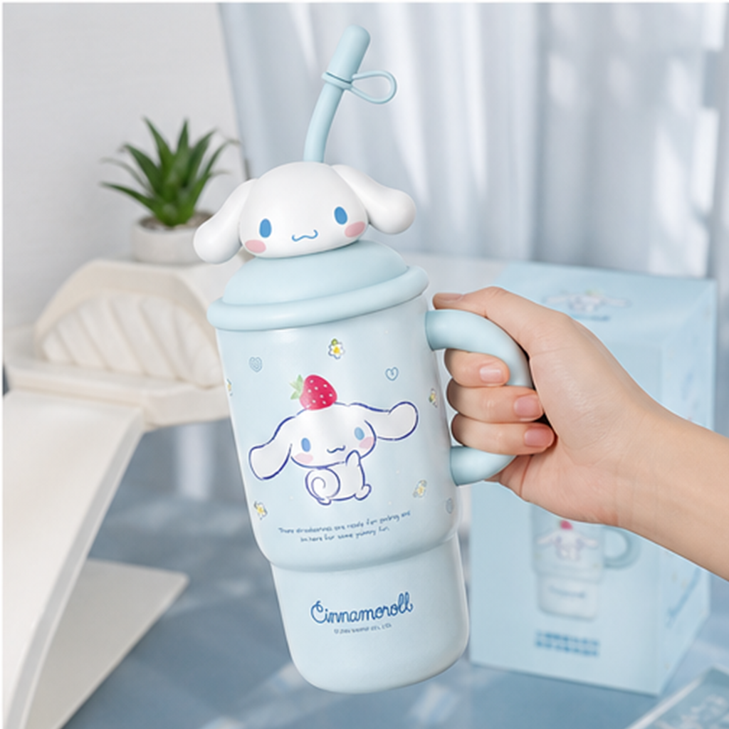 シナモロール 650ml 316ステンレス ストロー付き保温タンブラー ブルー