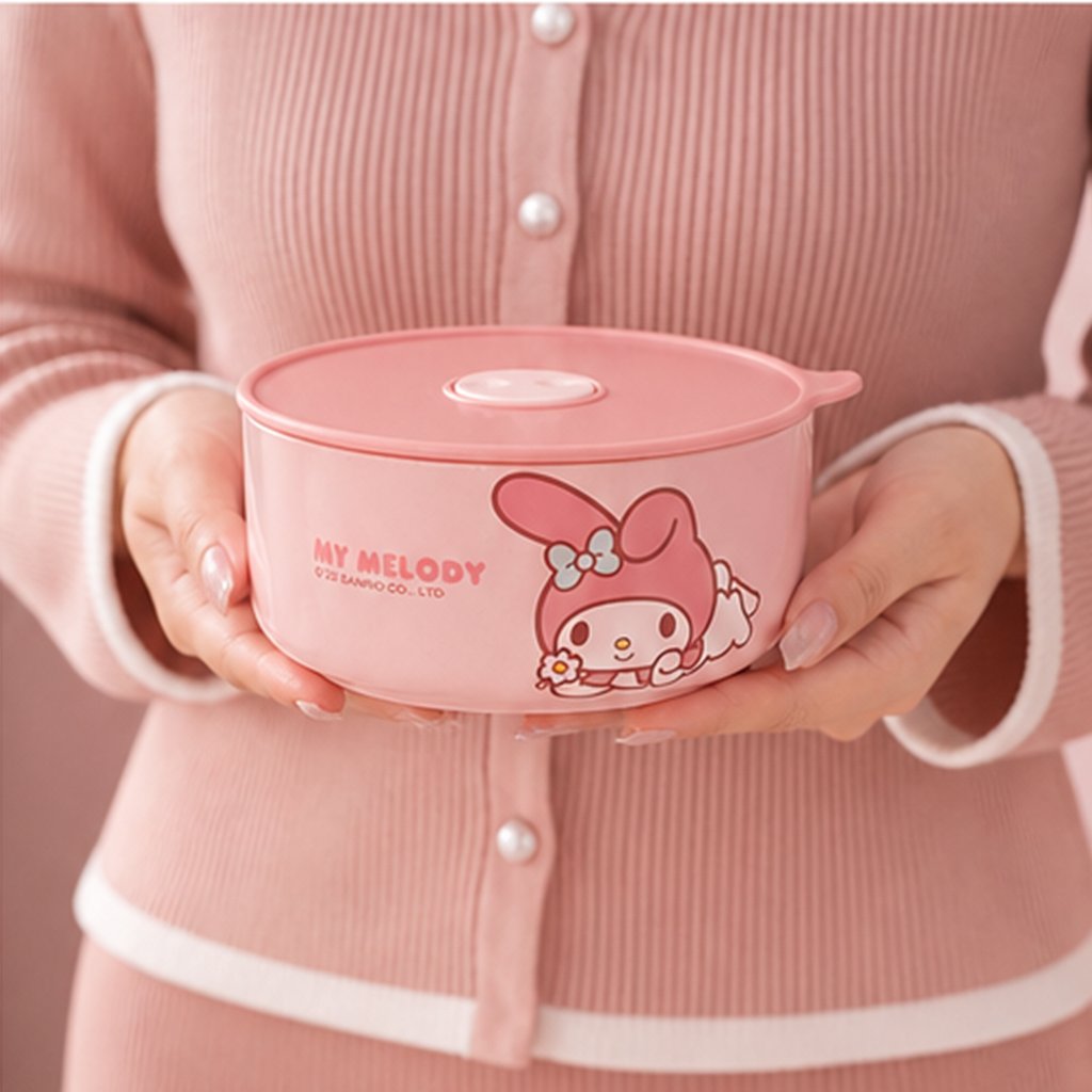 マイメロディ 750ml ふた付きセラミック保存ボウル ピンク