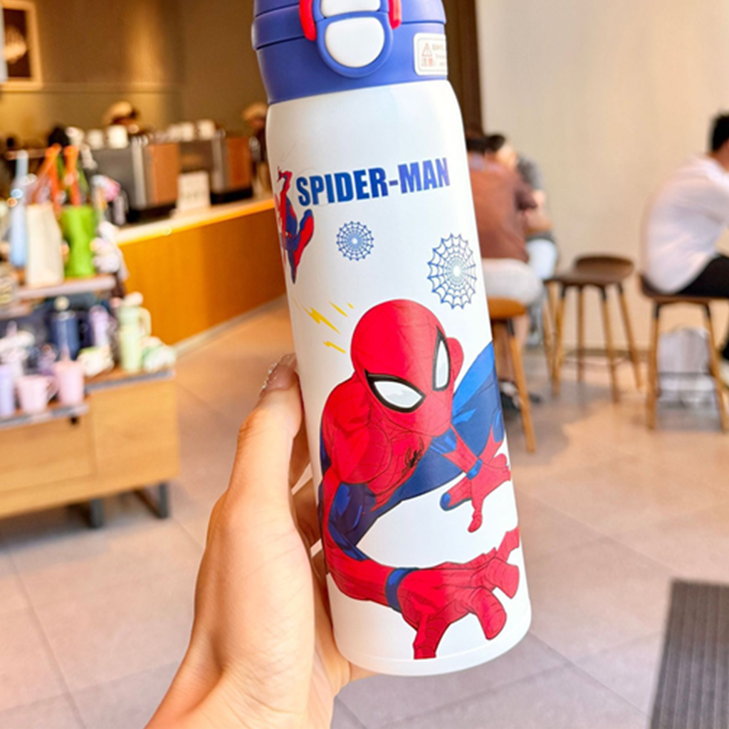 スパイダーマン 316ステンレス ストロー付き保温ボトル ブルー