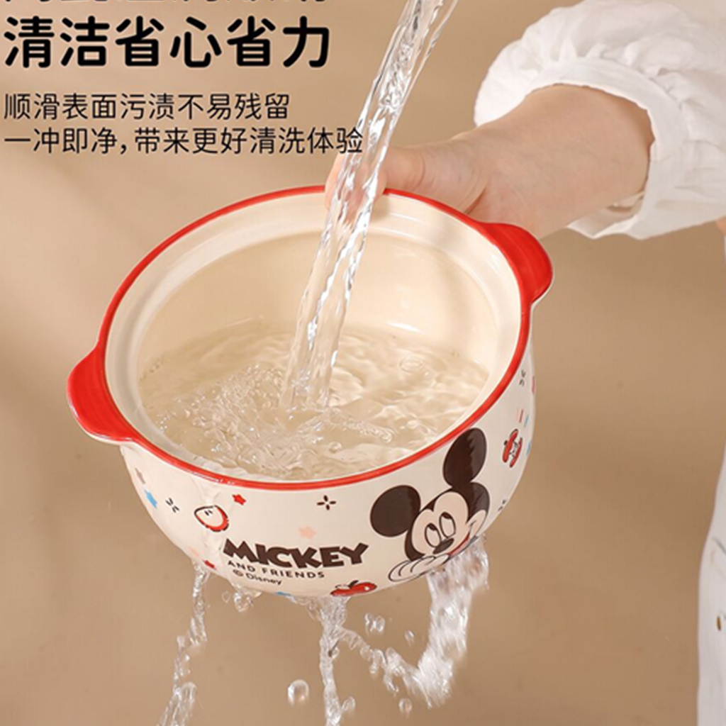 ディズニー ミッキーマウス 800ml ふた付き 両手セラミックボウル レッド