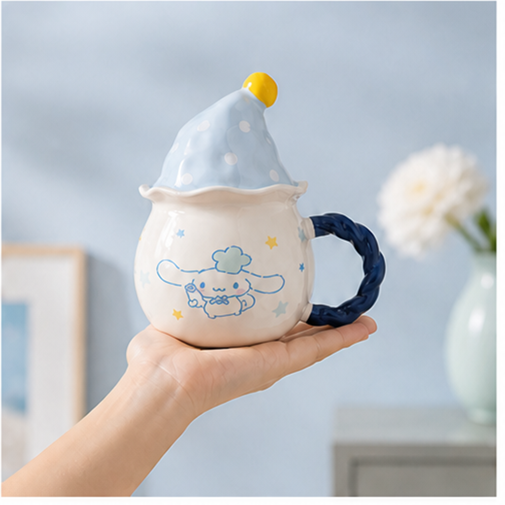 シナモロール 390ml ケーキ帽ふた付き セラミックマグ ブルー