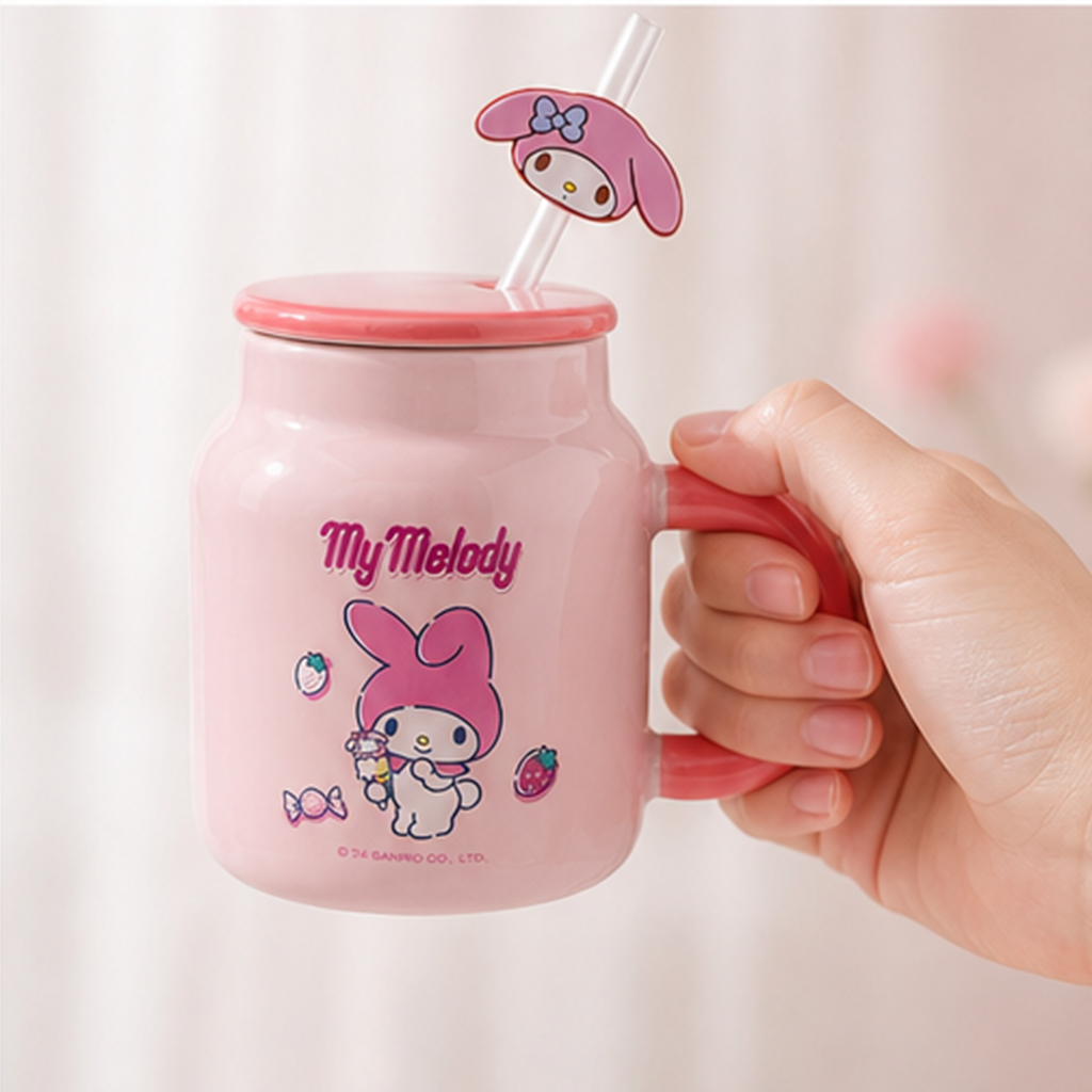 マイメロディ 400ml ふた付きストローセラミックマグ ピンク