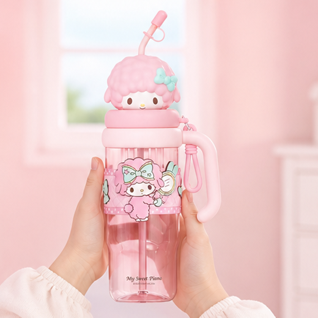 サンリオ マイスウィートピアノ 1200ml 大容量ストロー付きキッズボトル ピンク