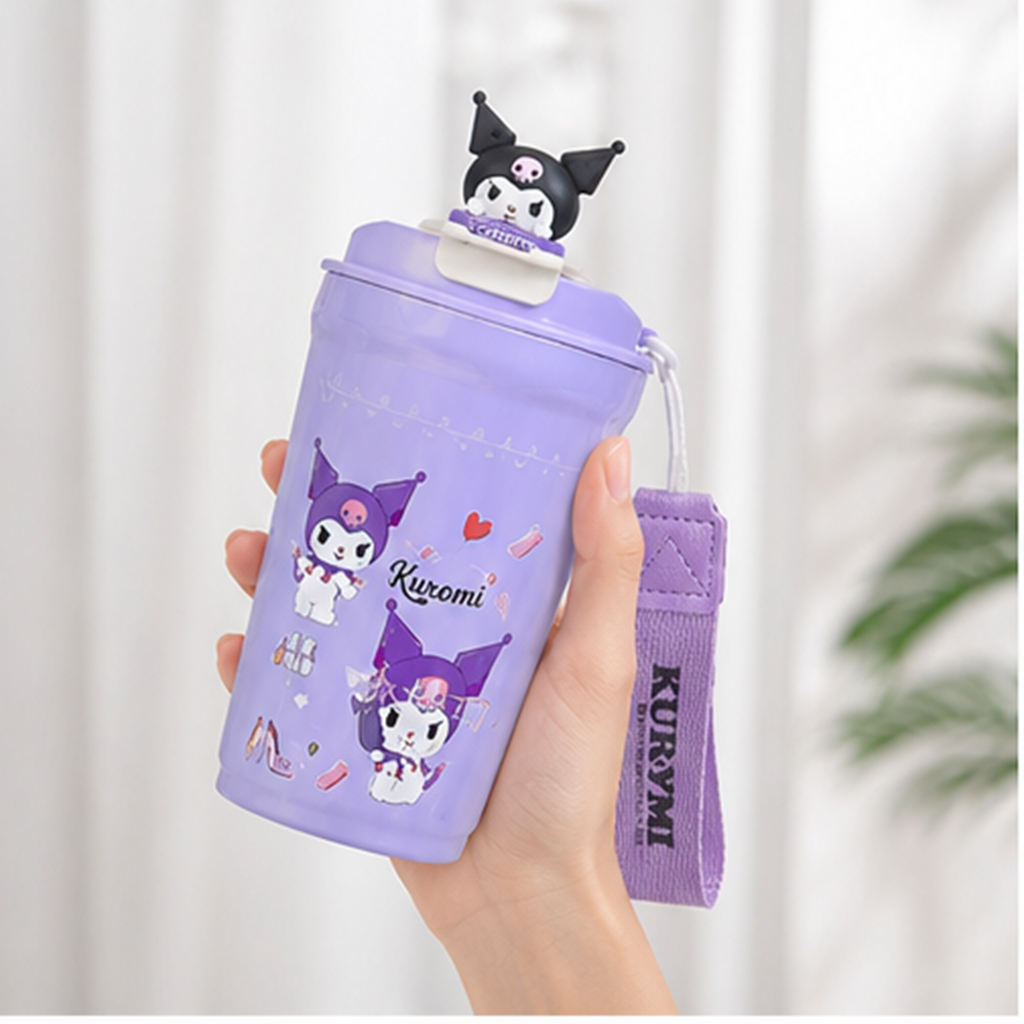 クロミ 480ml 304ステンレス 保温カップ ストラップ付き パープル
