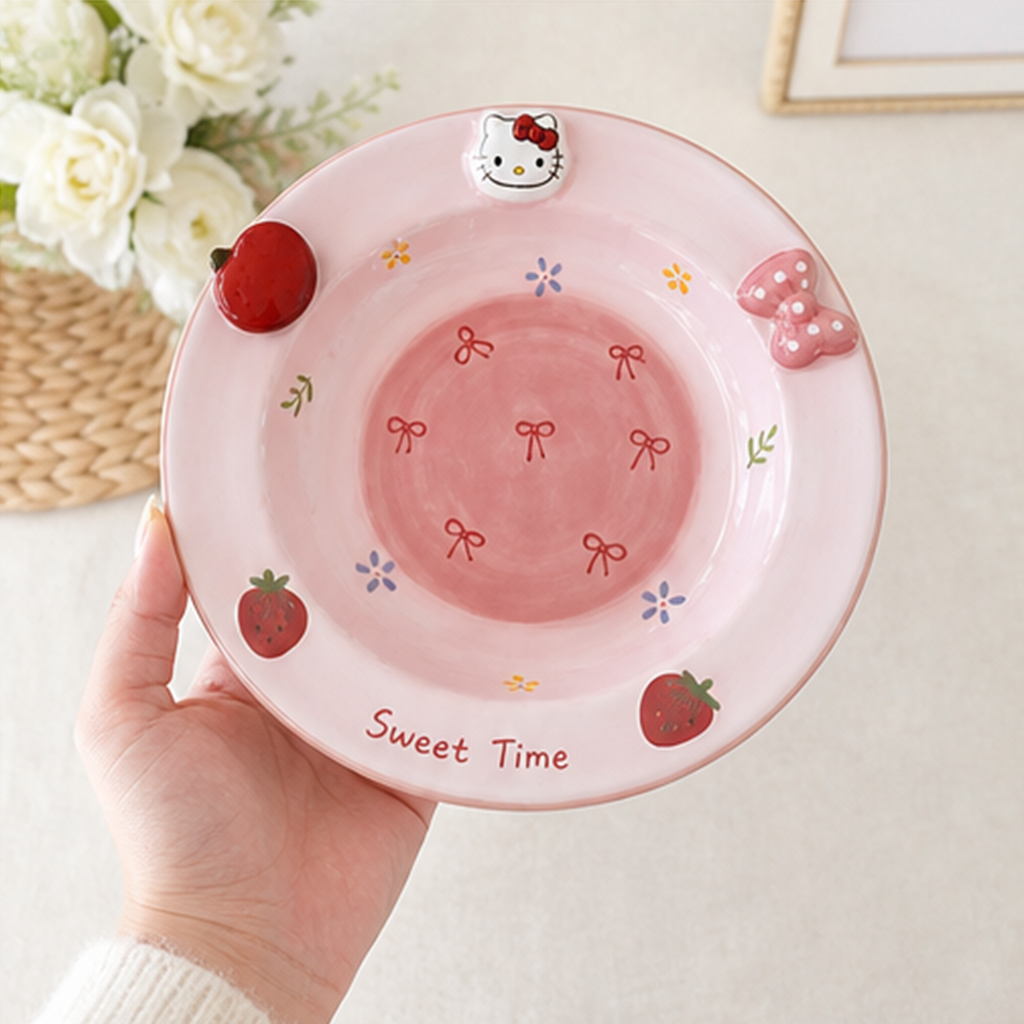 ハローキティ 8.5インチ ストロベリー セラミックプレート ピンク