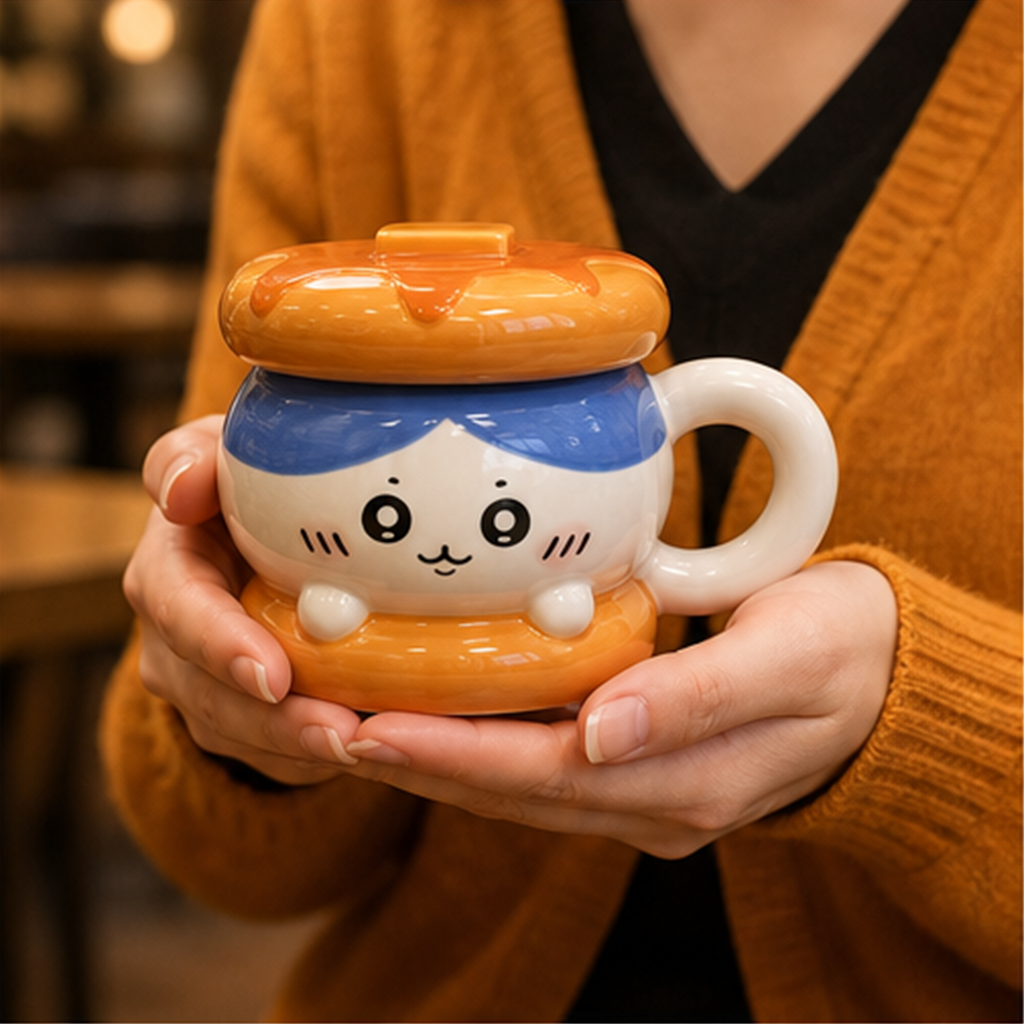 ハチワレ ハンバーガー風ふた付き陶器マグ