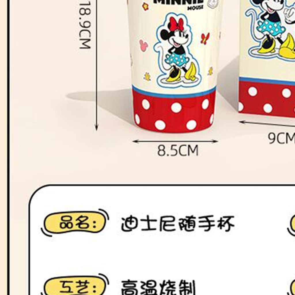 ミニーマウス 立体ふた付き陶器ストローカップ 400ml