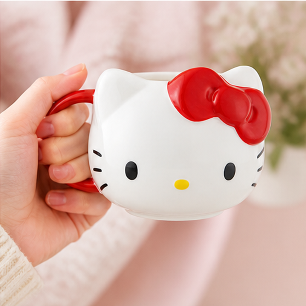 ハローキティ 475ml 立体セラミックマグ レッドリボン