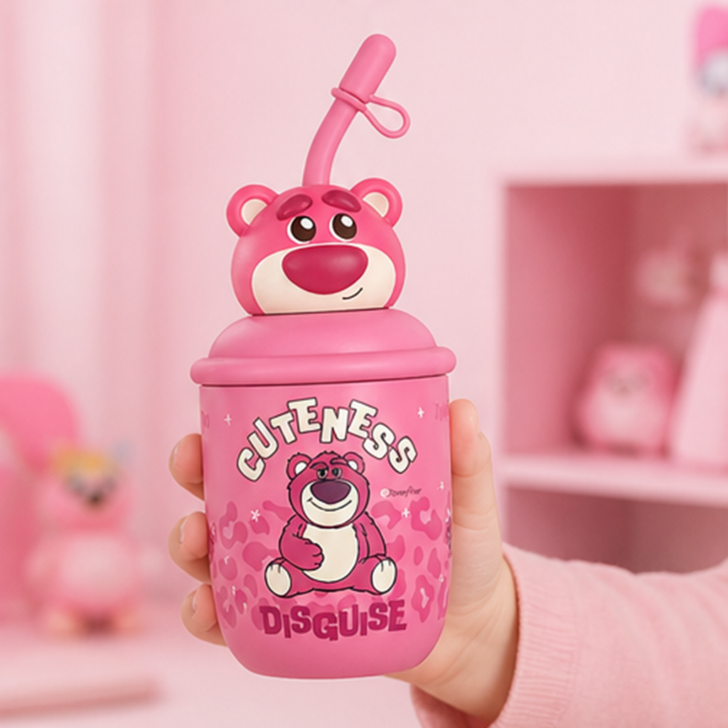 ディズニー ロッツォ 380ml 316ステンレス ストロー付きキッズボトル ピンク