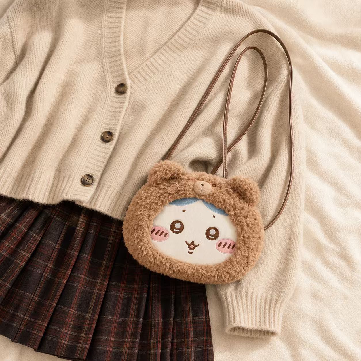 ふわもこフェイス ショルダーバッグ｜刺繍デザイン・斜め掛け