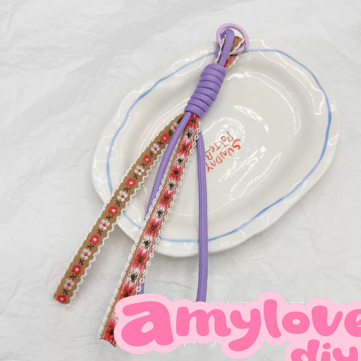 DIY手編みロープのバッグ飾りキーホルダー